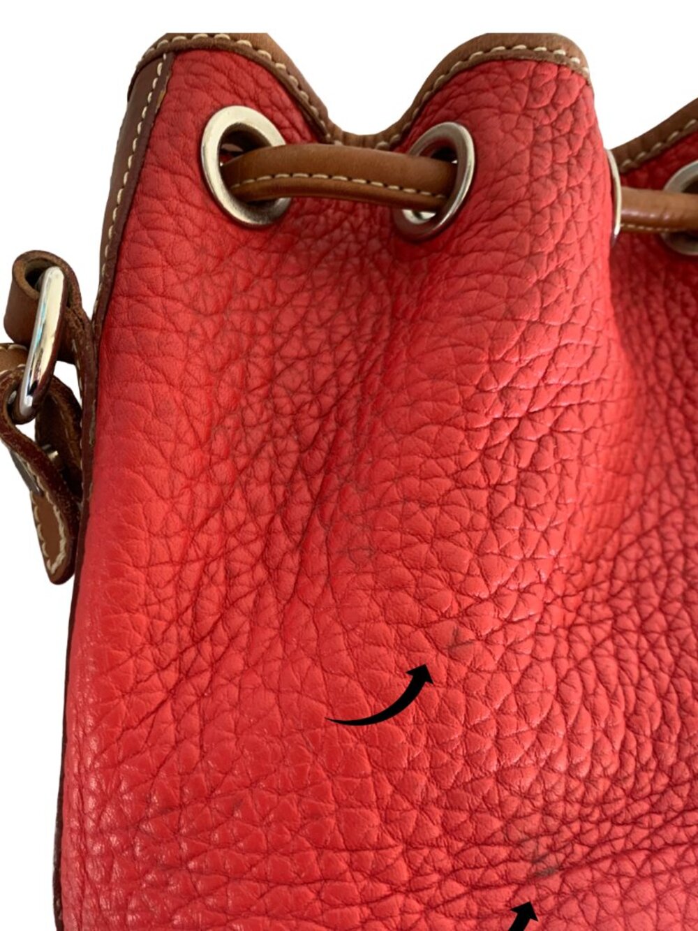 DOONEY & BOURKE Vintage Red & Tan Small Drawstring Bucket Pebbled Leather Bag - Picture 9 of 11
